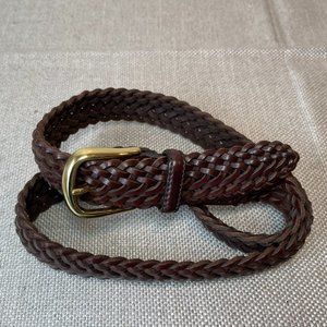 Lands’ End Classic Braided Leather Belt Brass Buckle Size 34